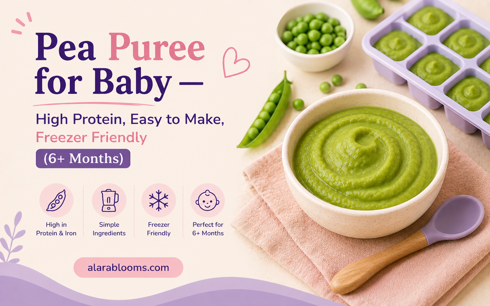 Pea puree for baby, high protein and freezer friendly
